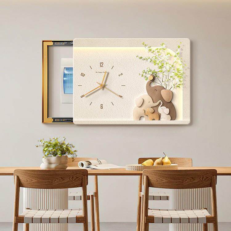 2025闸电新款无品牌/大象表箱装饰画钟表配电箱遮挡时钟箱挂画电