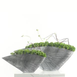 简约新中式店样扇形花艺555装品板房绿色菜花摆件酒客房饰工艺品