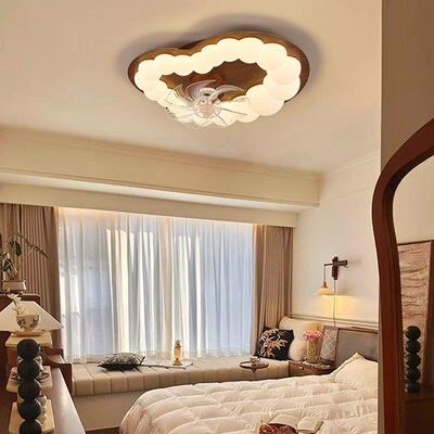 中古风摇头风扇灯卧室顶书房朵法油式奶云泡泡复80126古男孩房间