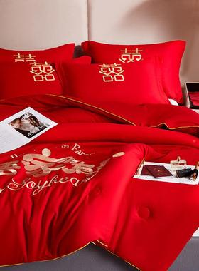 棉棉喜被红中式婚色庆双人加被厚冬季全DW-91005新婚纯棉结婚床上