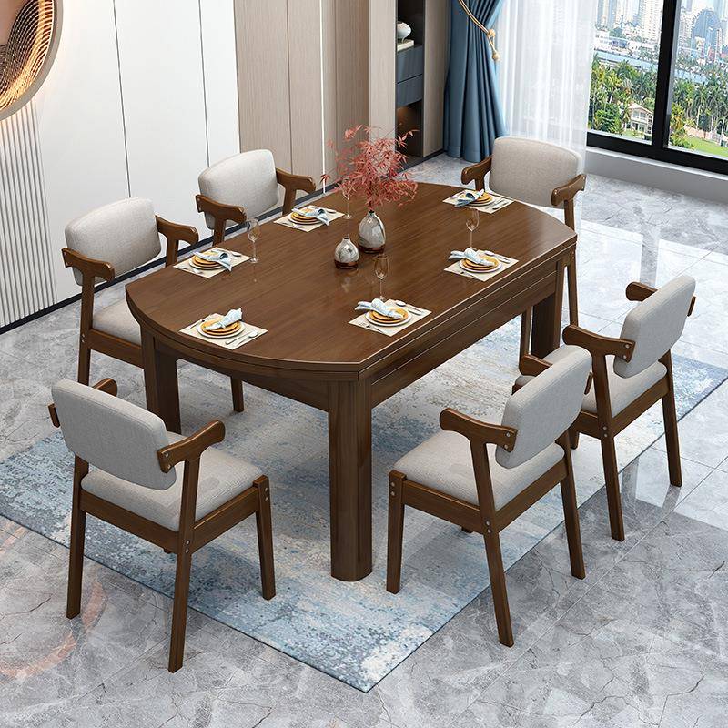 餐桌椅组伸合家HTP用小户简型实现代约折叠缩木餐桌两用圆形吃饭