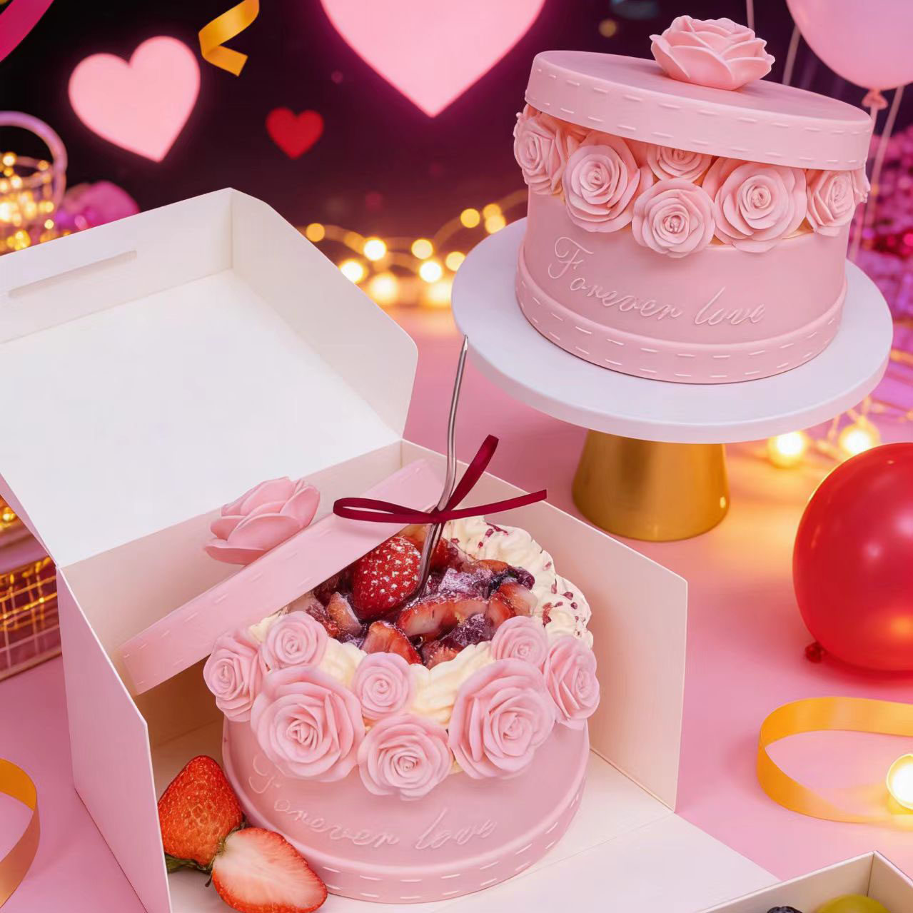 玫瑰礼盒巧克力蛋糕装饰成品情人节520表白女神烘焙甜品台摆配件