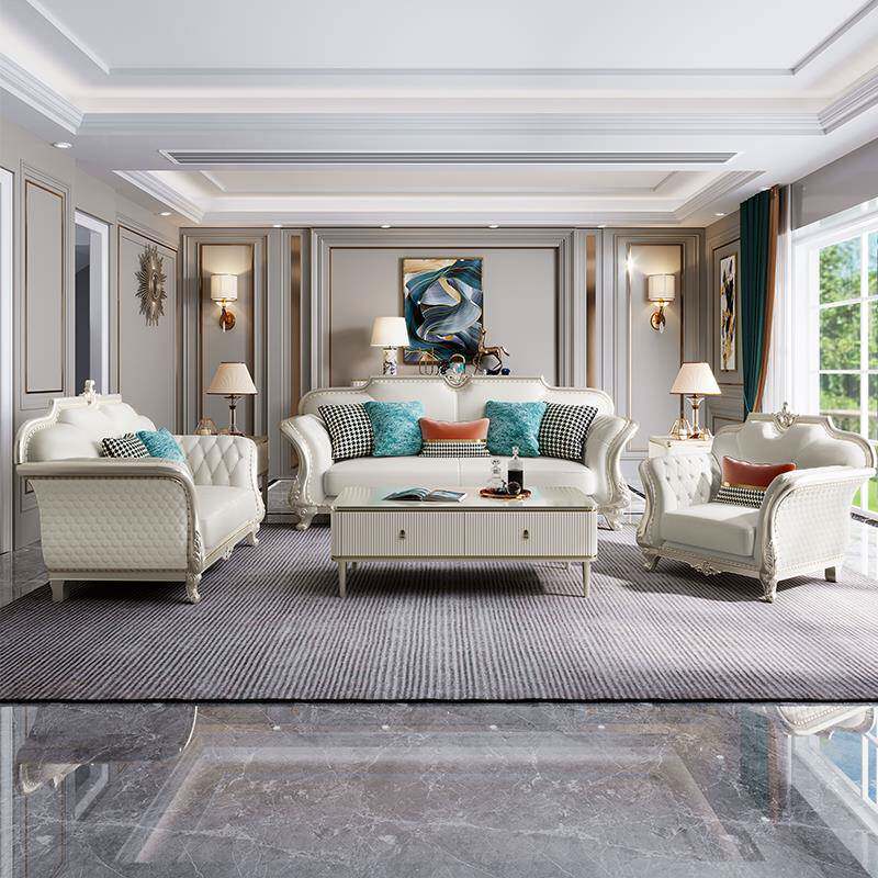 美复式轻奢沙发组合客厅简欧整装风无品牌/实木欧式古拉扣小户家