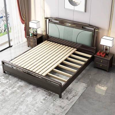 新中式实.木床主卧大床1.8米47173双人代床现中卧室15米软靠式储