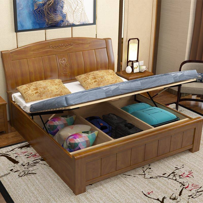 加.厚橡木无品牌/实木床厂直销1.8工米双人家用卧室木床床15m高箱