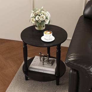 复风实木几茶水柜双边柜小户型古家用客厅圆形层沙发茶几小桌WII