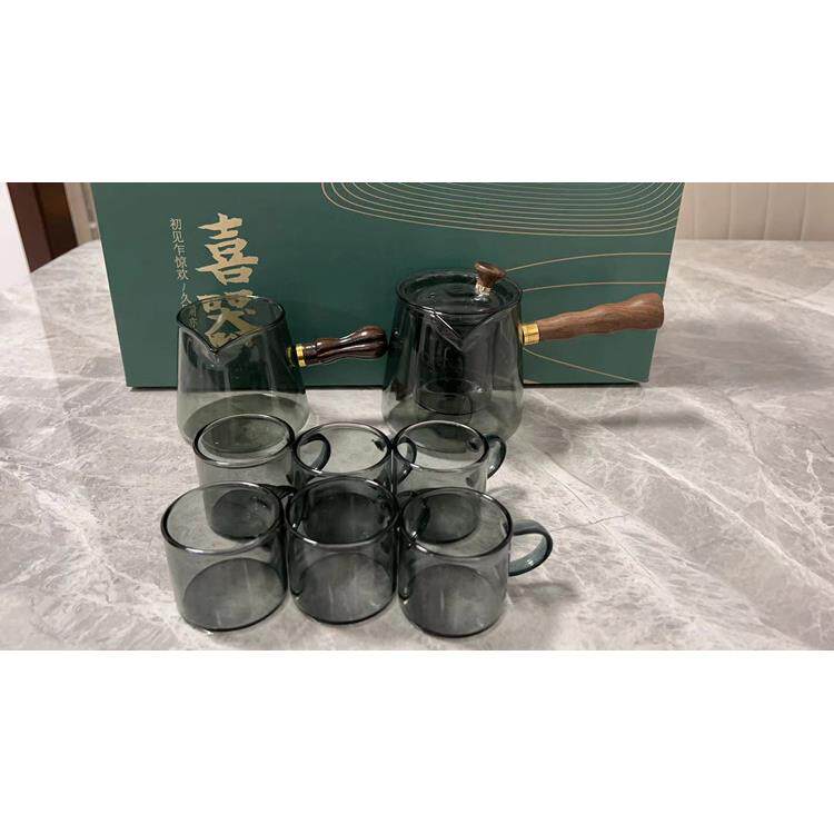功夫璃具套茶装家用轻奢玻泡茶壶办公室男士b-568烟整灰色花草茶