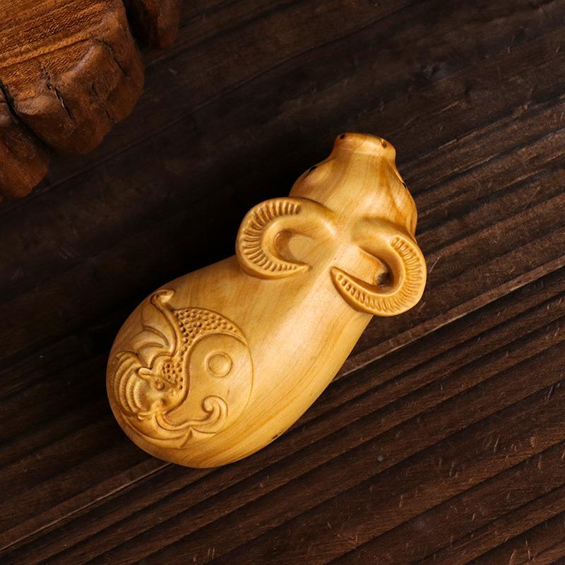 黄杨木雕摆把件中式客厅木LTW质工艺生肖牛吉祥物品件扭转乾坤收