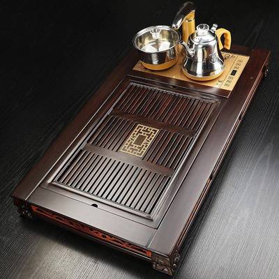 三合一电炉鸡翅01245木功夫木茶盘祥云具实木磁实茶套装茶道茶配