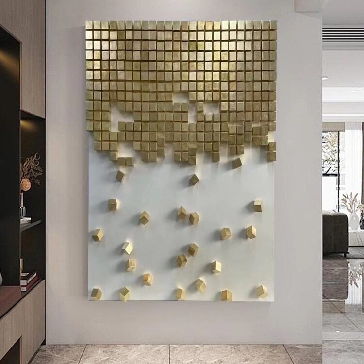 金箔木块实物画现代简约抽象客厅立体画酒店样板间玄关走廊装置画