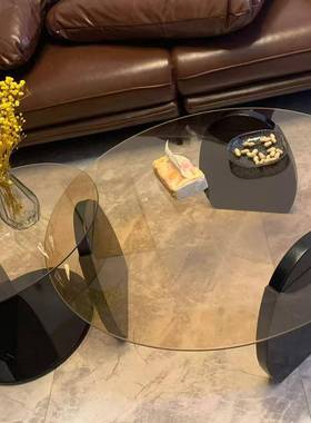 圆形茶几客厅茶家用MMI小户型轻现代桌简奢约茶创意钢化玻璃几桌