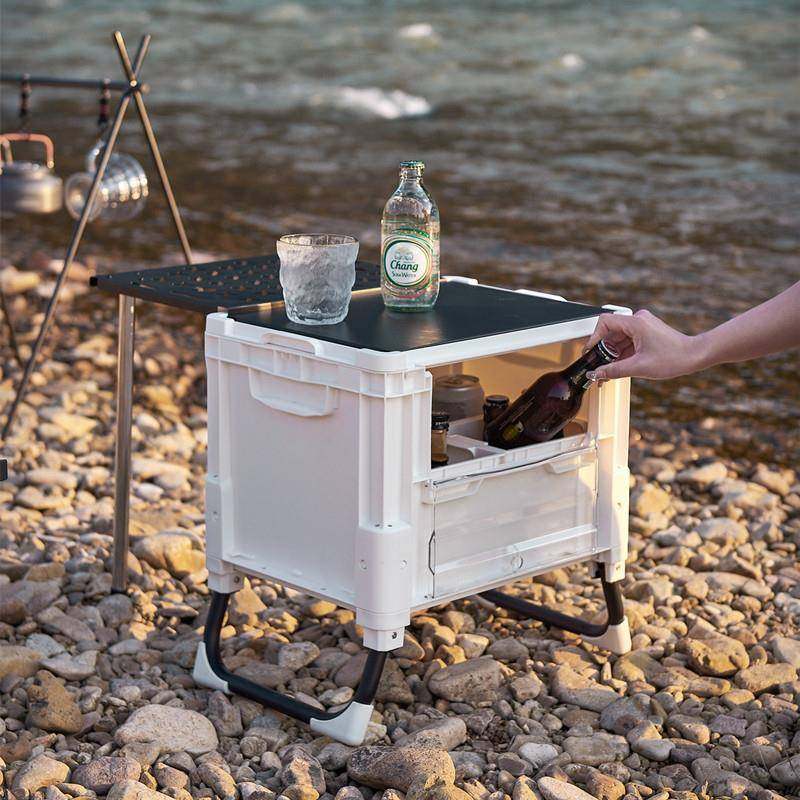 新RAU款25L0L户置外野营桌板盖收纳6箱塑料翻折叠整理箱室外露营