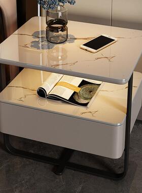 智代能床柜小型艺铁极简约现轻奢岩板实木无线充电卧室头床LQL边