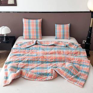 棉可洗机洗办公司 款 2无品牌 025新全纯水棉棉简约格子抱枕被四季