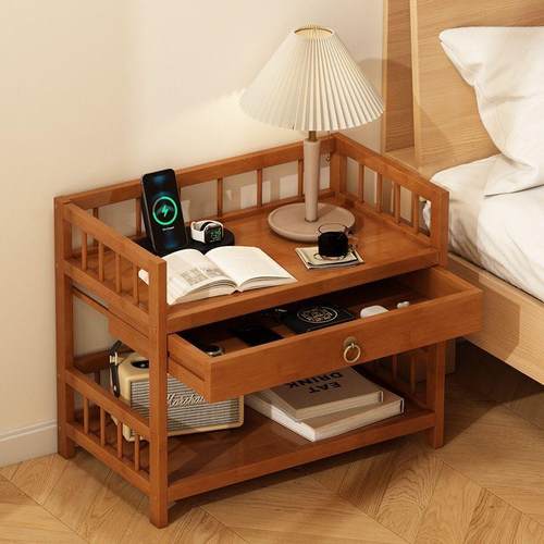 边床头简约小型几床边柜柜家用卧室KYI床头楠竹置物储架物柜新款