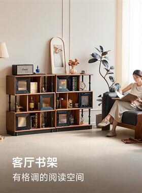 朴矮愫作法式古撞复色木黑色书柜黑胡桃实无品牌/木中古风客厅玄