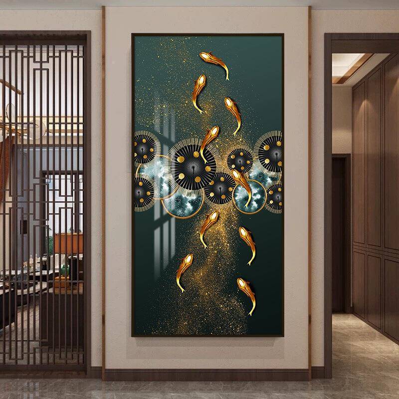 鱼走图玄关装饰画家装廊过道版壁画xxg10新中式酒店别墅竖尺寸大图片