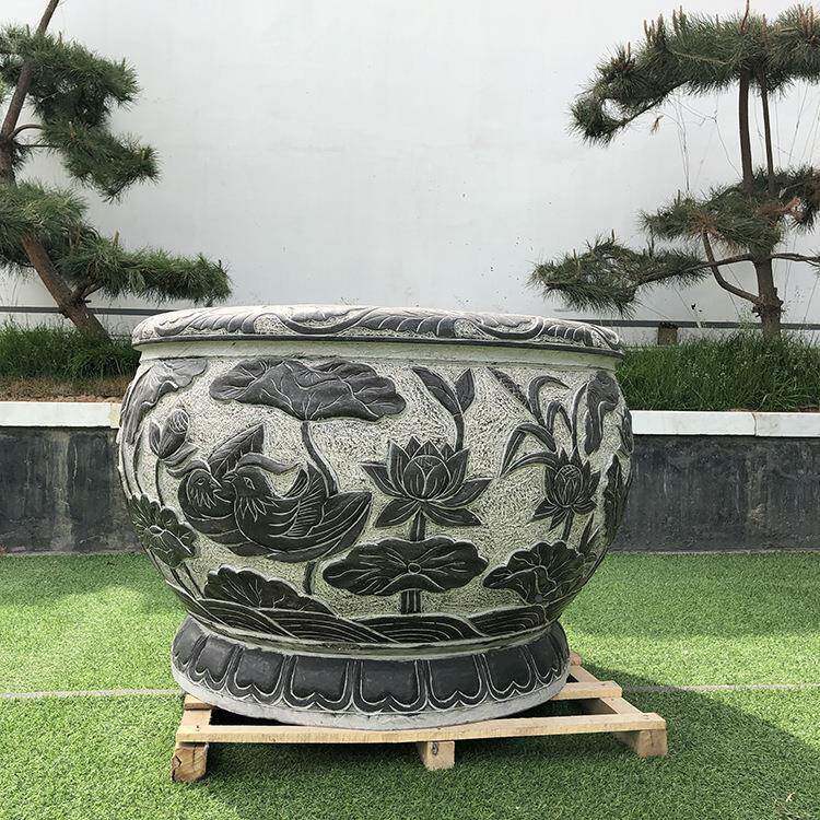 天然水石鱼缸仿古花盆水池槽ODX户外庭院青石石缸养雕鱼流盆景观