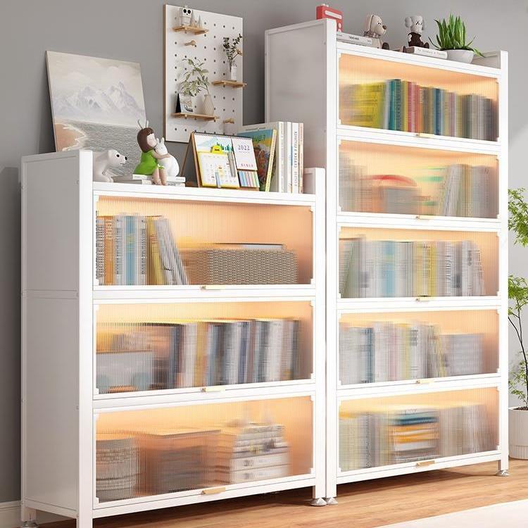 AAP防尘铁艺翻门家生用书柜收客卧室多层落地置物柜学厅儿童书架