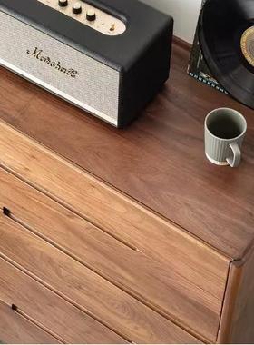 斗圆润五柜卧AGQ室客厅沙发边柜北小美胡桃黑木简约五斗橱柜收纳