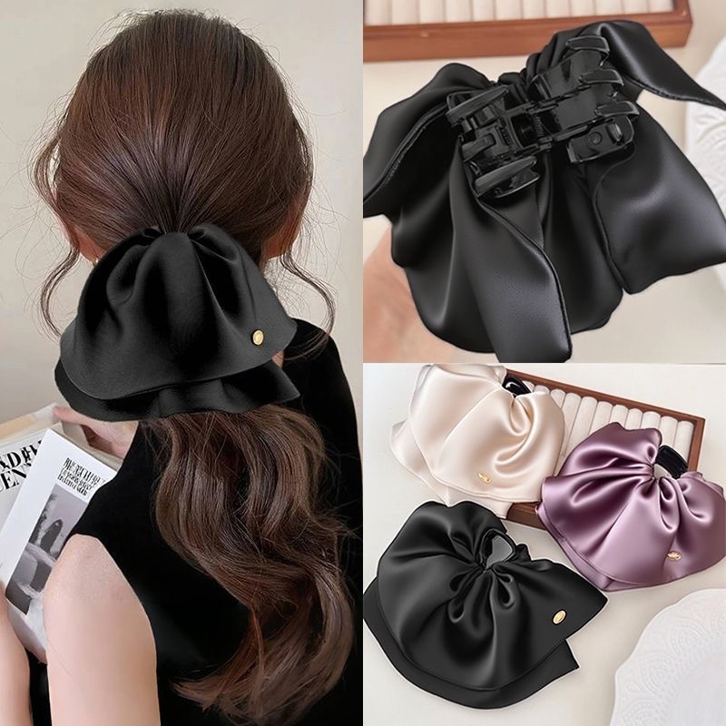 韩系缎面裙摆鲨鱼夹百搭后脑勺盘发抓夹ins优雅百搭半扎马尾夹子