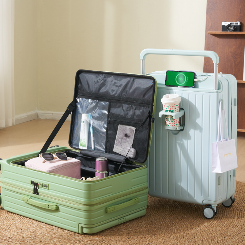 侧开盖深仓一体式行李箱女宽拉杆箱20寸24大容量旅行箱多功能登机