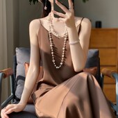 气质垂感真丝吊带连衣裙女内搭2024年新款 缎面真丝V领打底长裙子