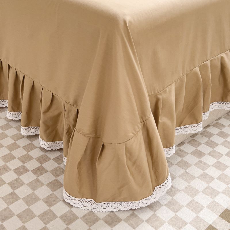 北欧花边床单纯棉单件2024公主风带裙摆被单100全棉纯色双人1.8米