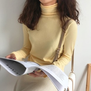 鹅黄色毛衣女高领修身弹性亮黄色奶油黄上衣兔绒针织衫内搭打底衫