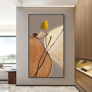 网红现代简约玄关装饰画轻奢入户石来运转挂画竖版V壁画正对门客