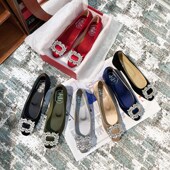 2025b早春新款 平跟 舒适女鞋 小方头真丝水钻方扣平底单鞋 浅口大码