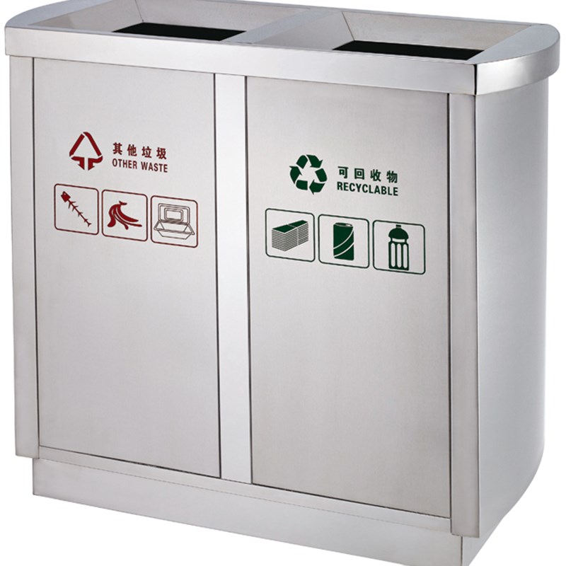 加厚商场广场专用不锈钢分类桶 学校室内户外方形无盖环保垃圾桶