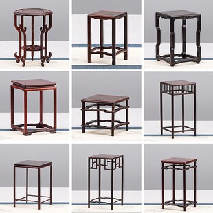 红酸枝桌面小花几底座花瓶花盆茶壶佛像J工艺品摆件老红木底座托