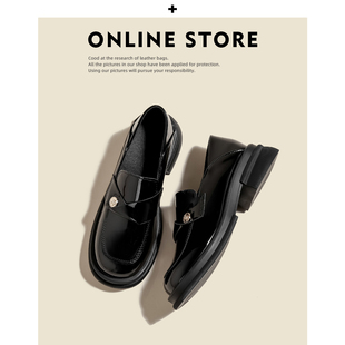 超百搭！半曲小金币厚底乐福鞋女2025新款英伦懒人粗跟中跟小皮鞋