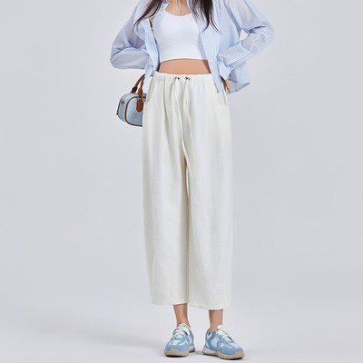 孕妇装夏装怀孕裤子夏季外穿八分裤宽松大码休闲裤简约百搭奶芙裤