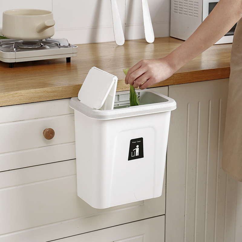 日式推盖壁挂式垃圾桶家用厨房橱柜门悬挂大号塑料收纳卫生桶