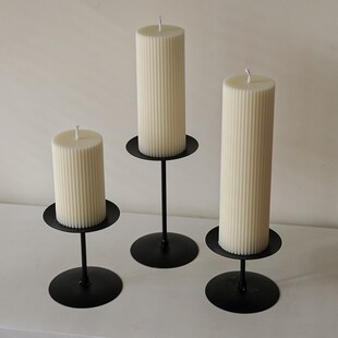 欧式细条纹白色圆柱香薰蜡烛大豆蜡柱状K艺术蜡烛婚礼餐桌装饰摆