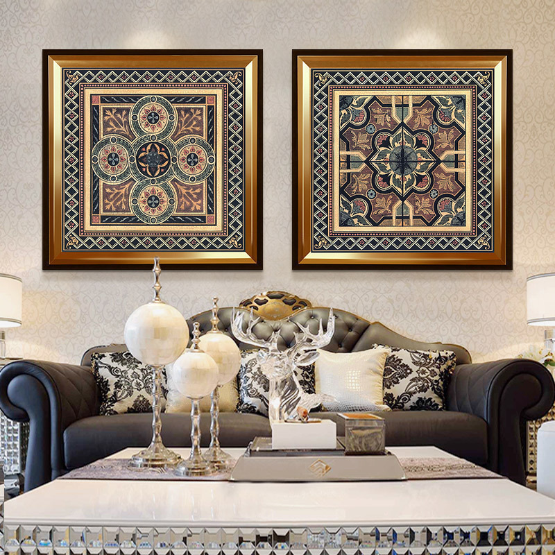 欧式轻奢客厅沙发背景墙装饰画餐厅玄关挂画抽象方形组合古典壁画图片