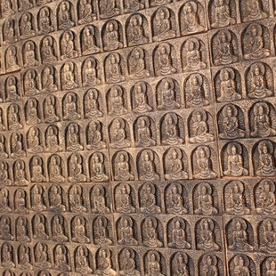 中式电视背景墙酒店会所茶庄文化D墙佛像装饰墙 千佛墙砖 金色