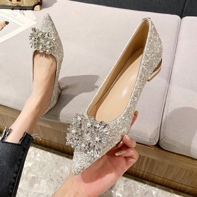 2024年春夏新款法式低跟订婚水晶鞋婚鞋新娘鞋气质浅口平底单鞋女,女鞋,浅口单鞋,淘宝优惠券,粉丝福利购,淘宝优惠卷