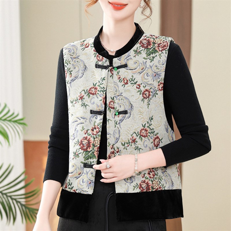 中老年新中式国风马甲女妈妈春秋装刺绣坎肩外套中年女士背心外搭