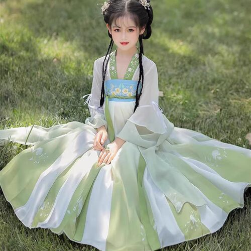 汉服女童春季襦裙2023新款古风洋装女孩唐装儿童套装超仙古装春秋