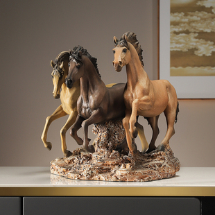 新中式办公桌马高端大气上档次马摆件酒J柜办公室玄关酒店装饰品