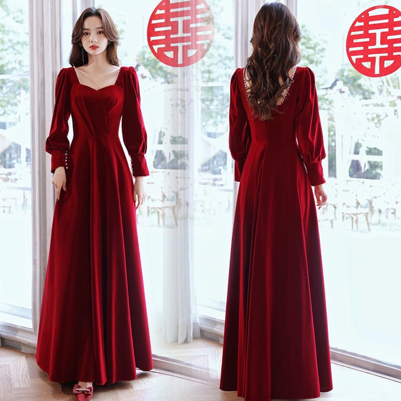 长袖敬酒服新娘2024新款秋冬季结婚订婚回门礼服平时可穿法式显瘦