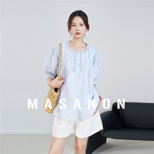 衬衫 孕妇上衣夏季 遮肚子不显怀五分袖 2025新款 夏天 小清新花边短袖