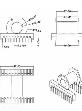 ER4954变压器磁芯骨架卧式11+11针4905 骨架磁芯 5套/包