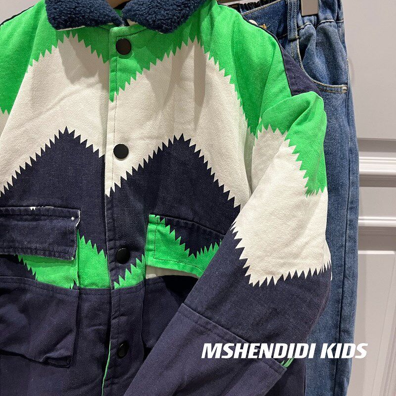 韩国童装拼接棉衣外套儿童发夹棉水洗23冬季新款男女童韩版翻领铺