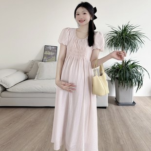 怀孕期宽松连衣 甜美设计感温柔减龄潮妈过膝长裙夏季 孕妇装 夏b装
