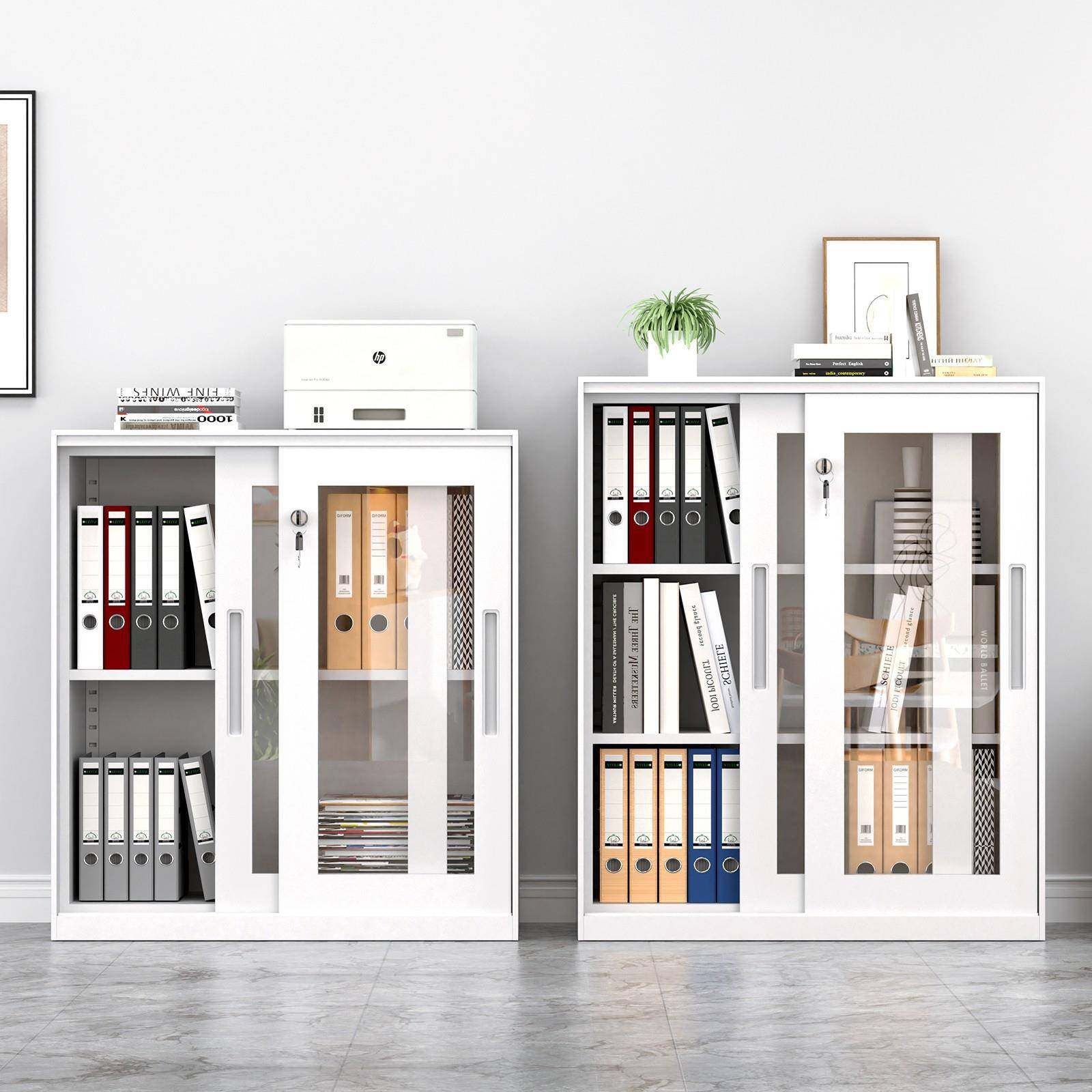 办公室铁皮文件柜推拉移门矮柜储物柜带锁档案柜资料柜隔断边柜子