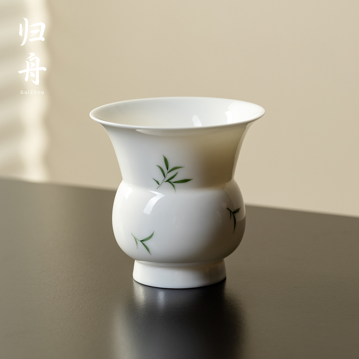 归舟玉瓷手绘筱竹建水家用茶渣缸陶瓷中式茶叶渣桶废水盂茶具配件